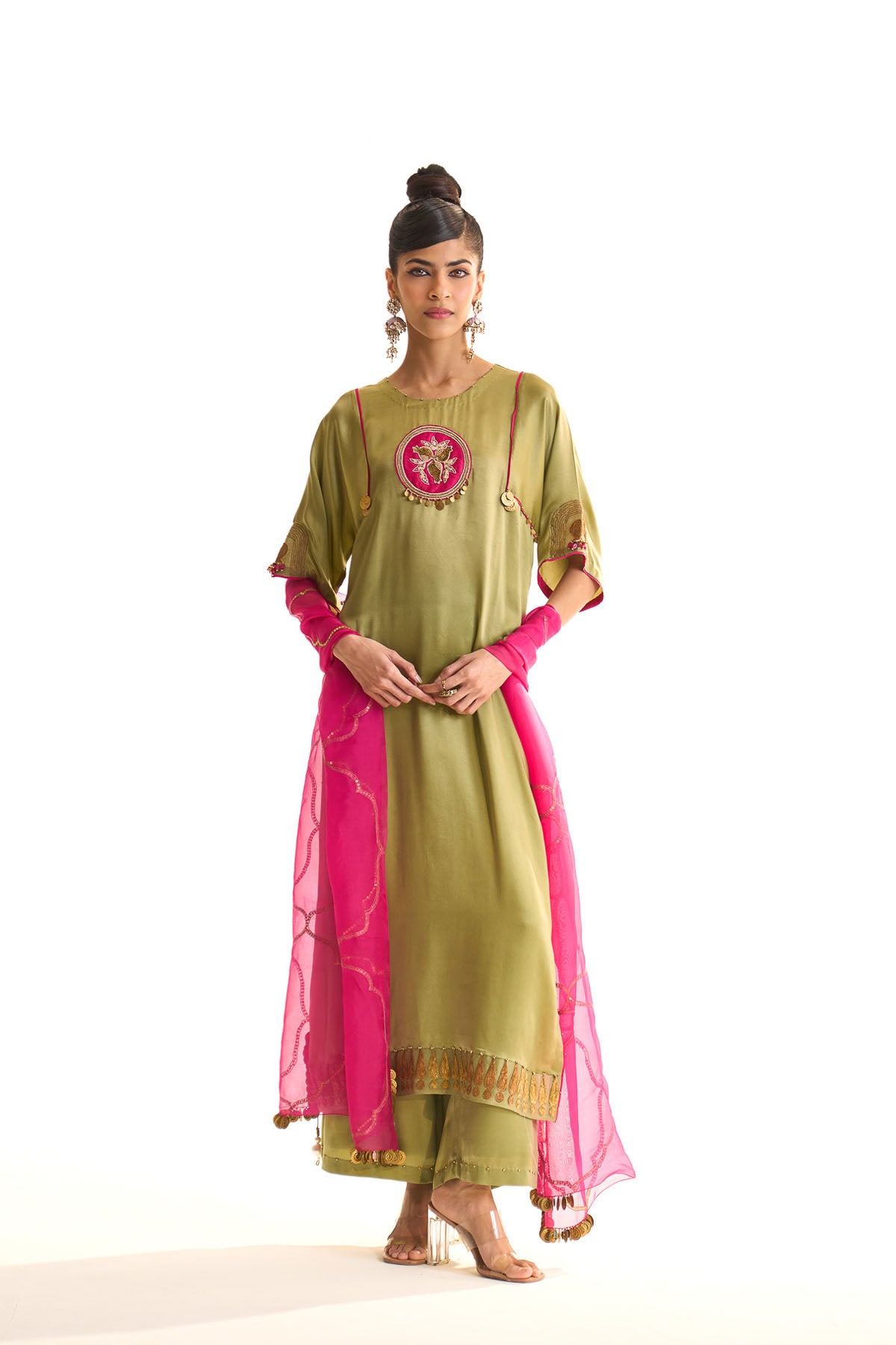 Summer mist Green Gold anar kurta set