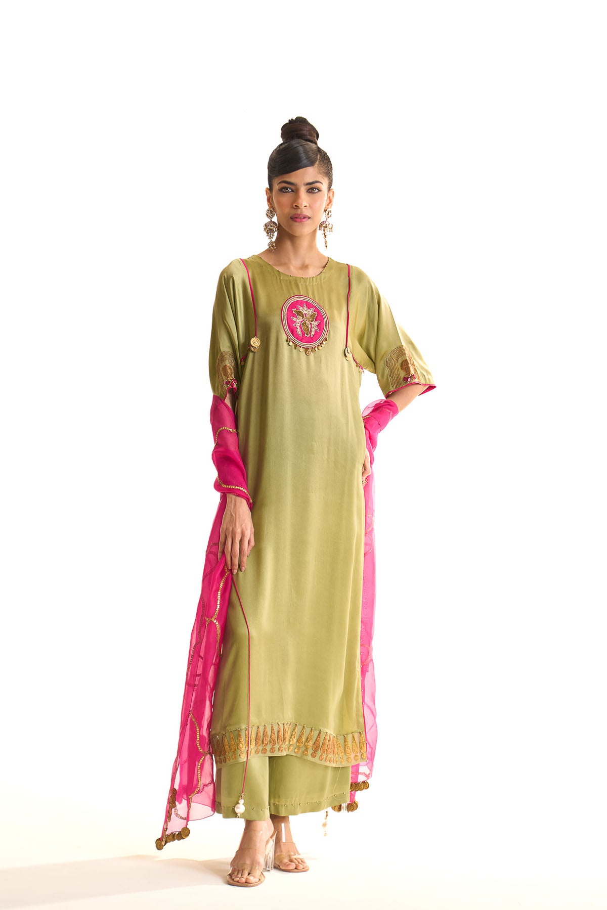 Summer mist Green Gold anar kurta set