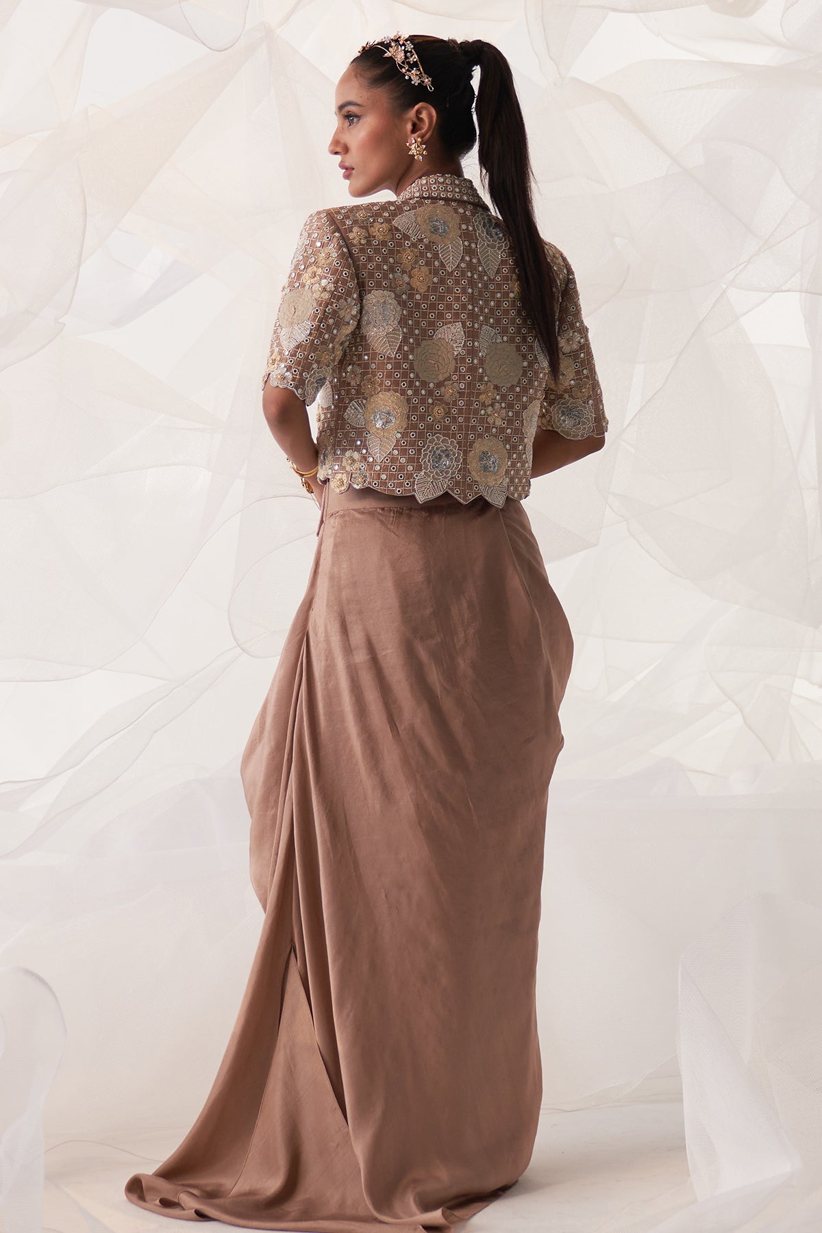 IVORY PEACOCK CROP BLAZER SET