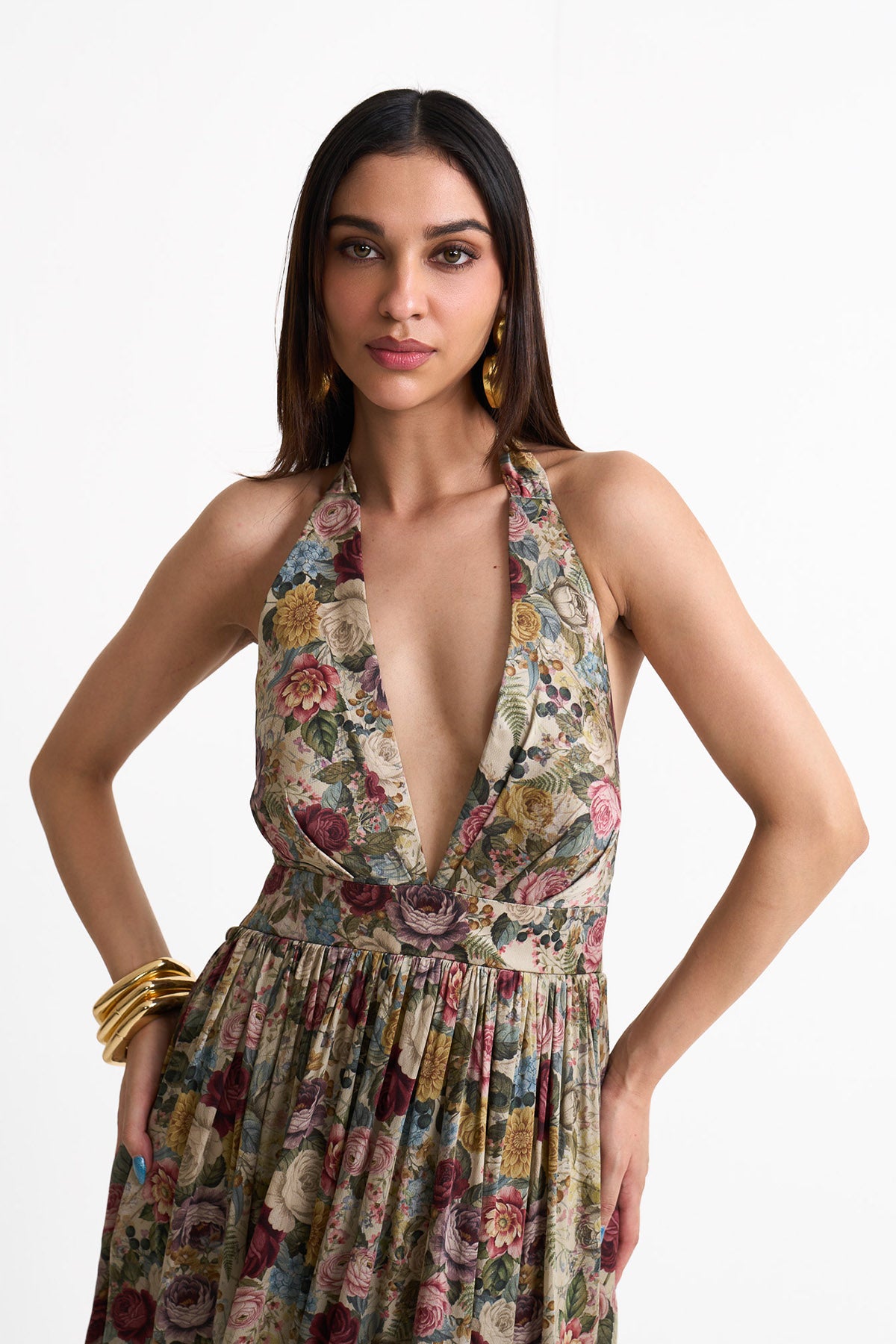 Vintage romance V neck long dress