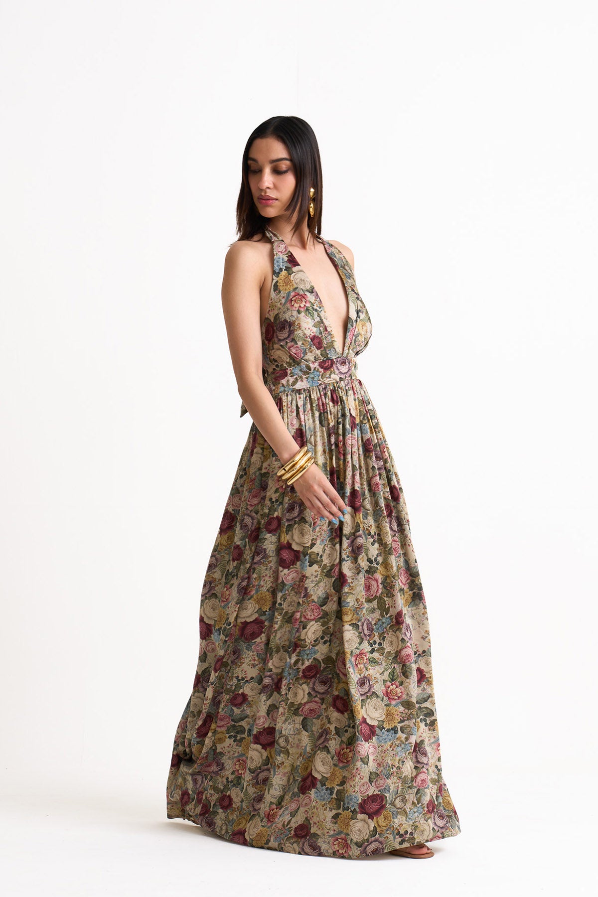 Vintage romance V neck long dress