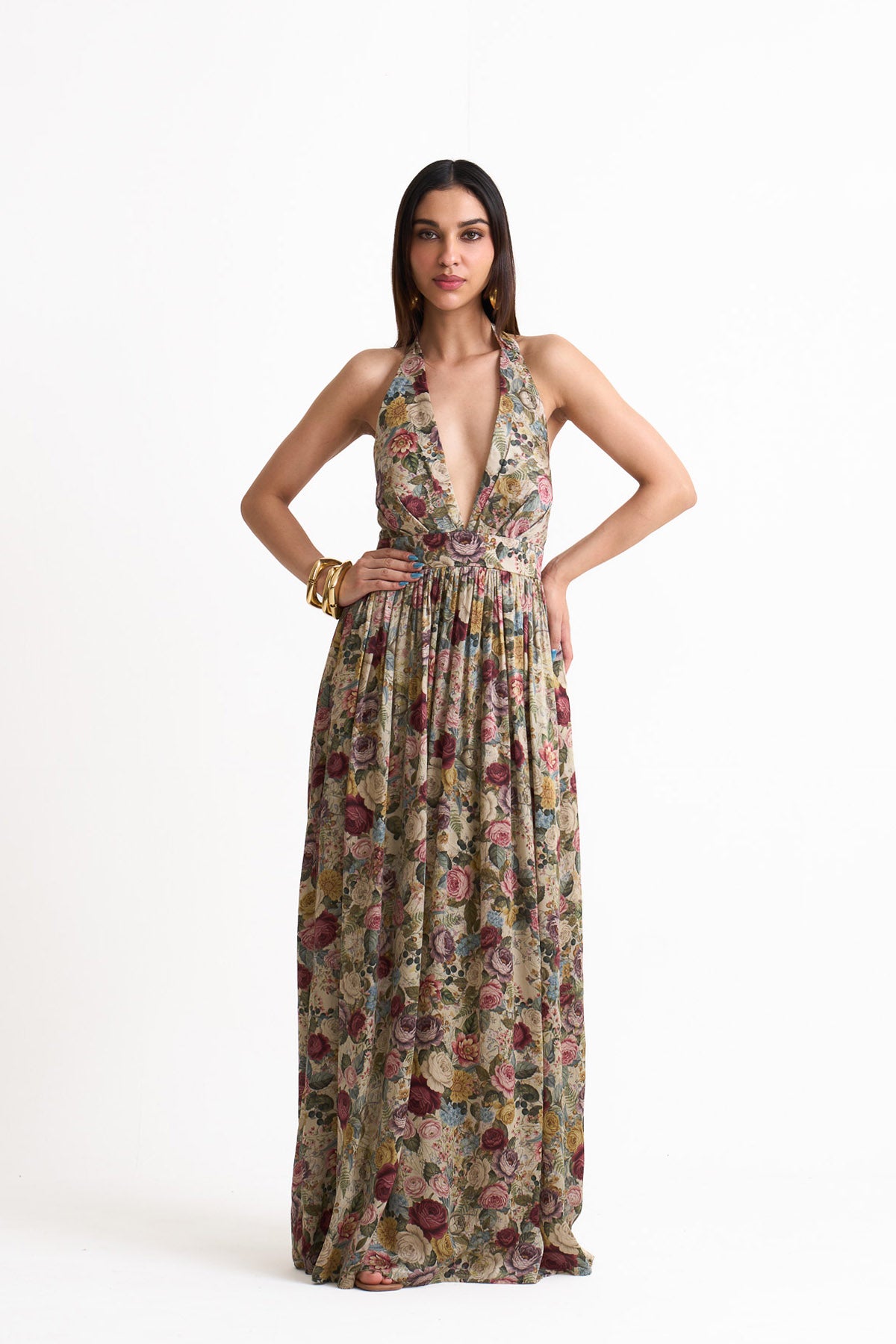 Vintage romance V neck long dress