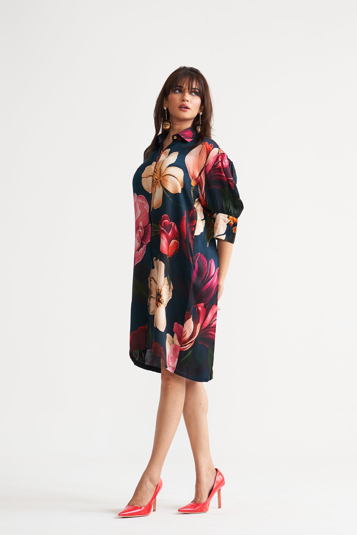 Box yoke pleated dress