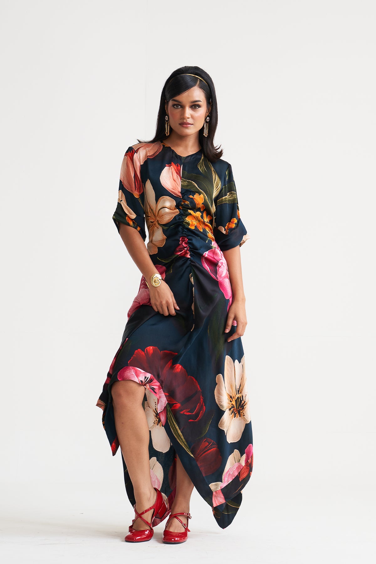 Front gather detail dress