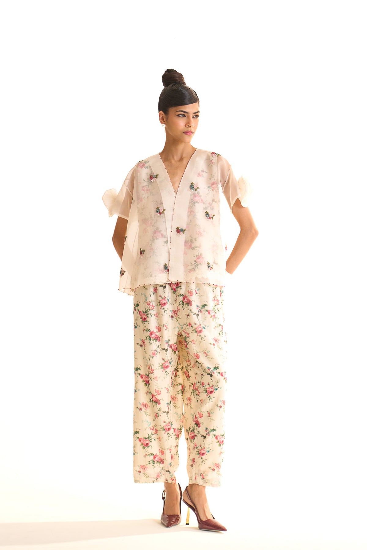 Chandni Organza rose shirt set