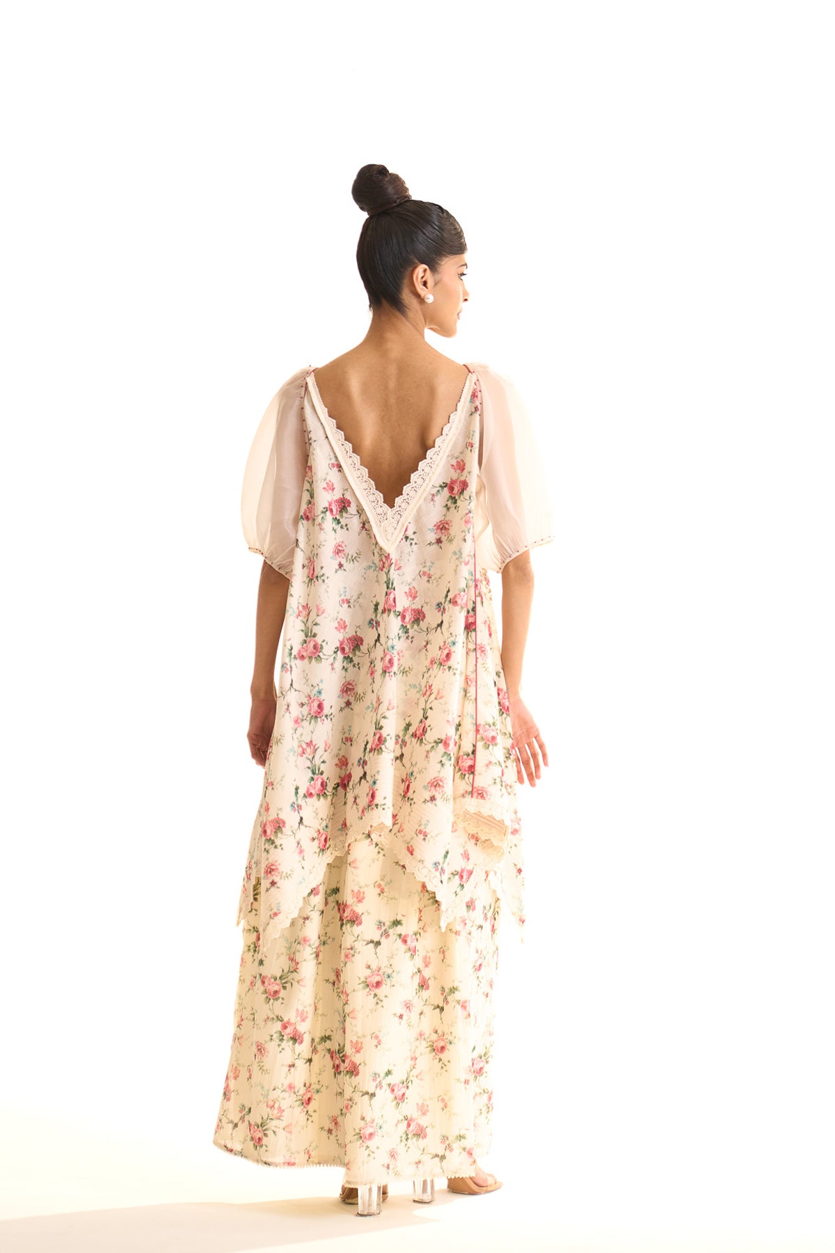 Chandni High low tunic with gathered palazzo