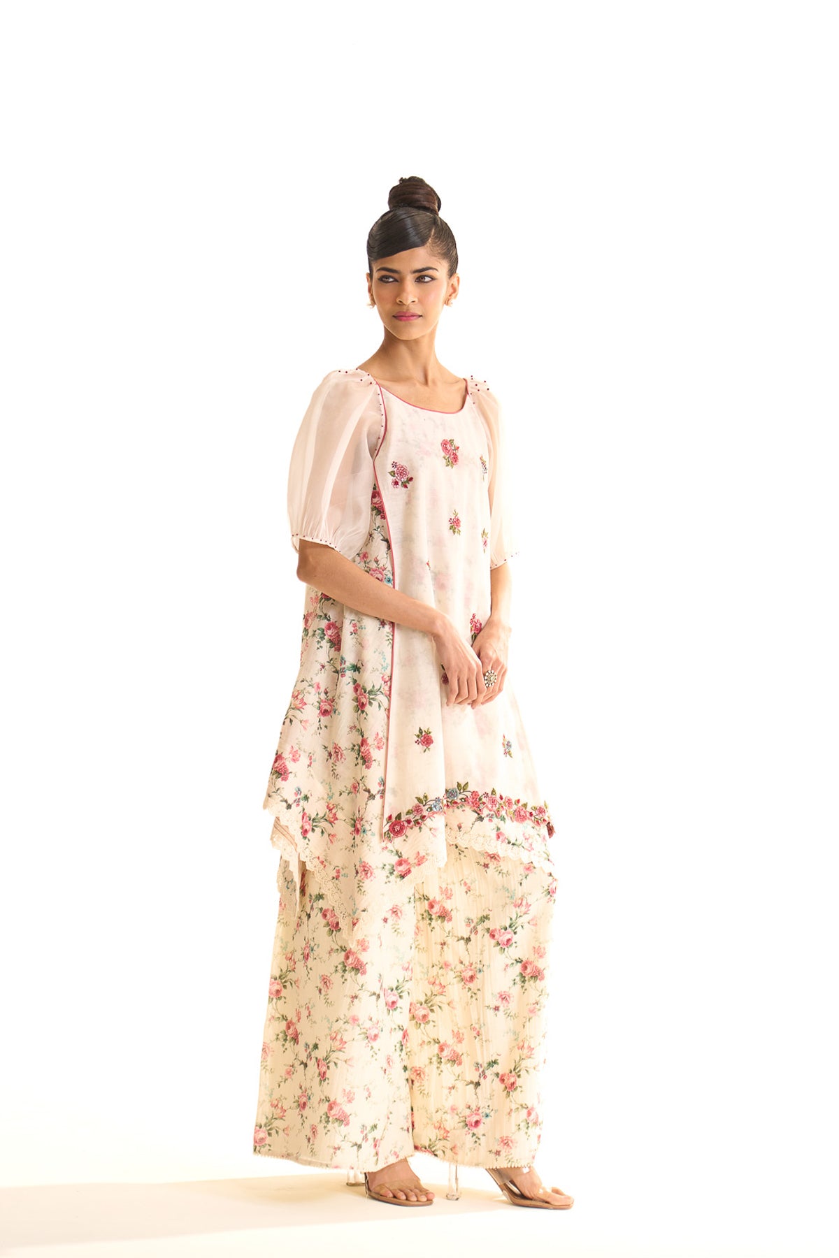 Chandni High low tunic with gathered palazzo