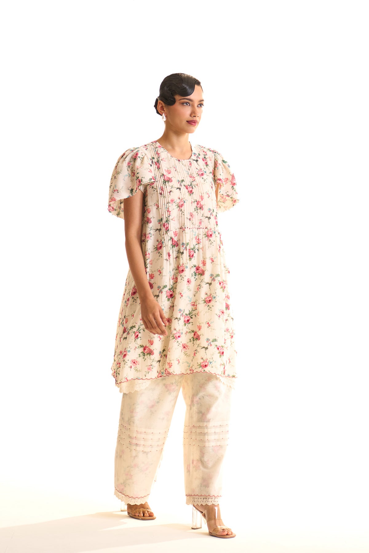 Chandni Pintucks ruffle sleeve tunic set