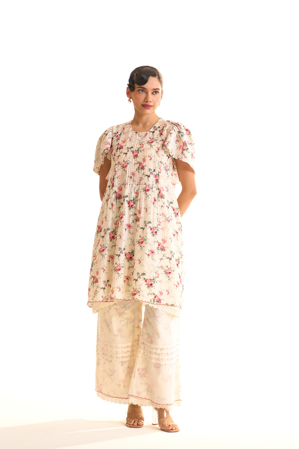 Chandni Pintucks ruffle sleeve tunic set