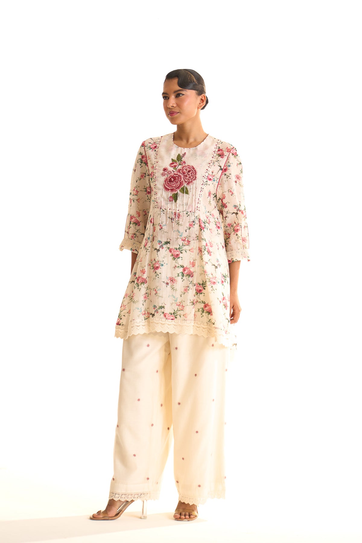 Chandni Pleated flared york embroidered set