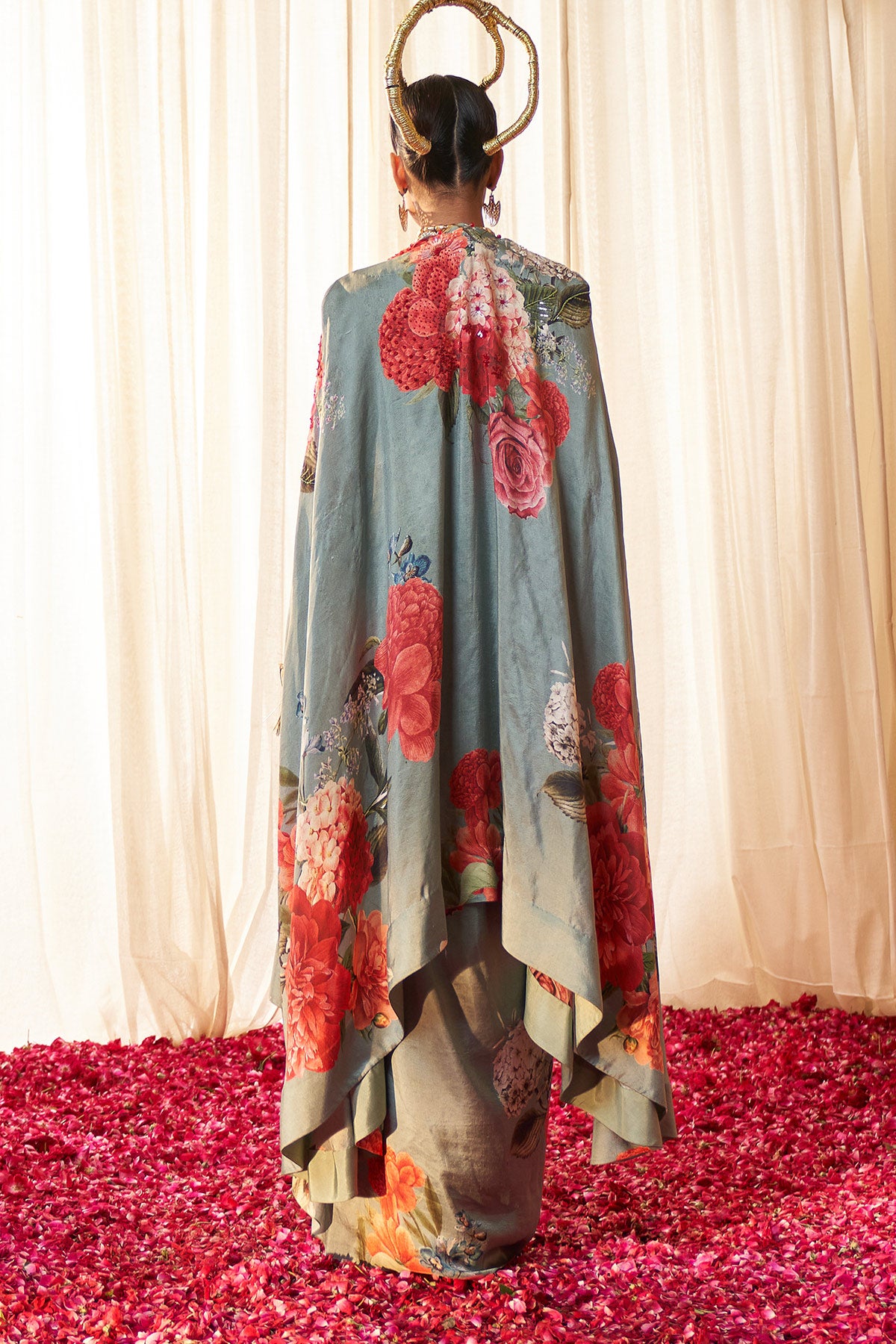 Hand embroidered Cape with bustier and drape skirt