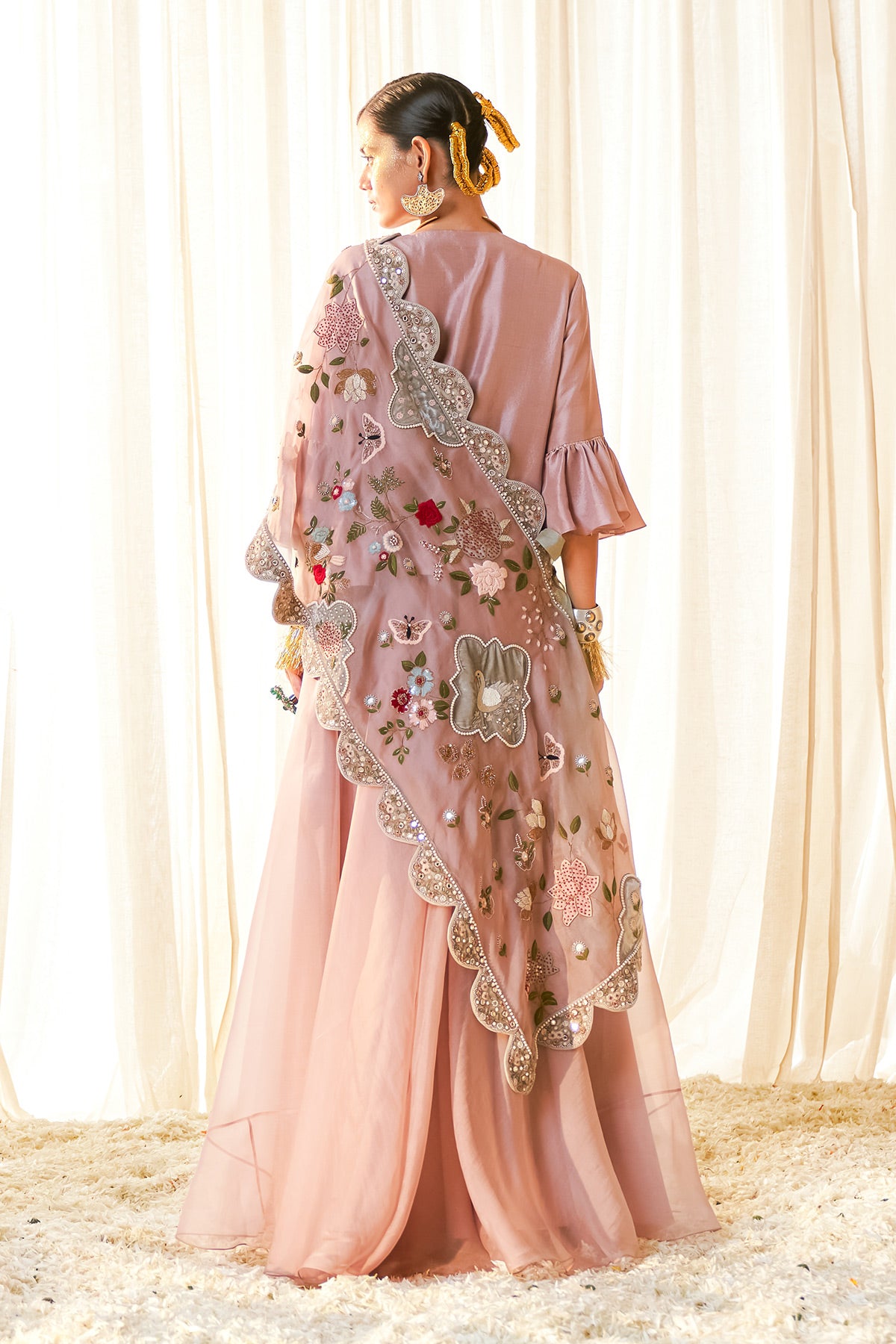 Swan Side Drape Sharara set (Pink)