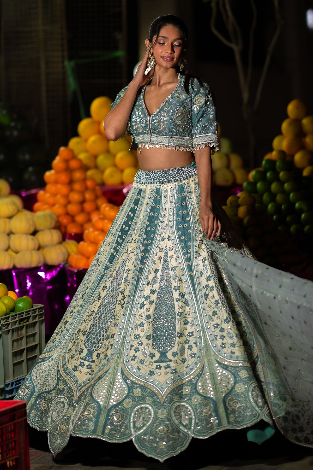 Chinar peacock jaal lehenga