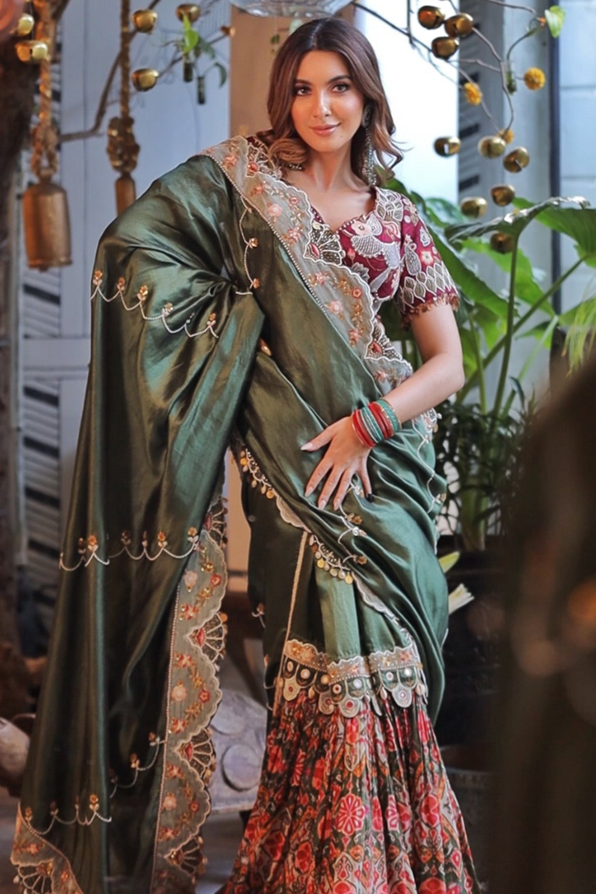 Niki Mehra In Ikkat floral sharara saree