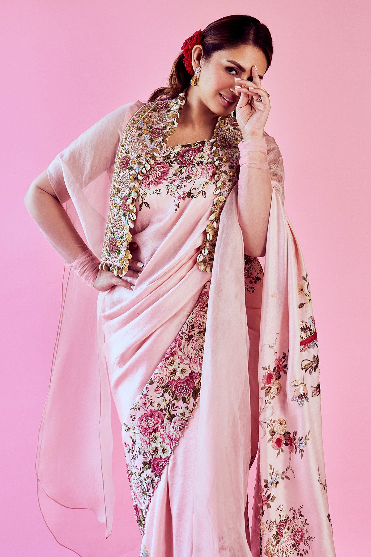 Huma Qureshi In Vintage Floral Saree