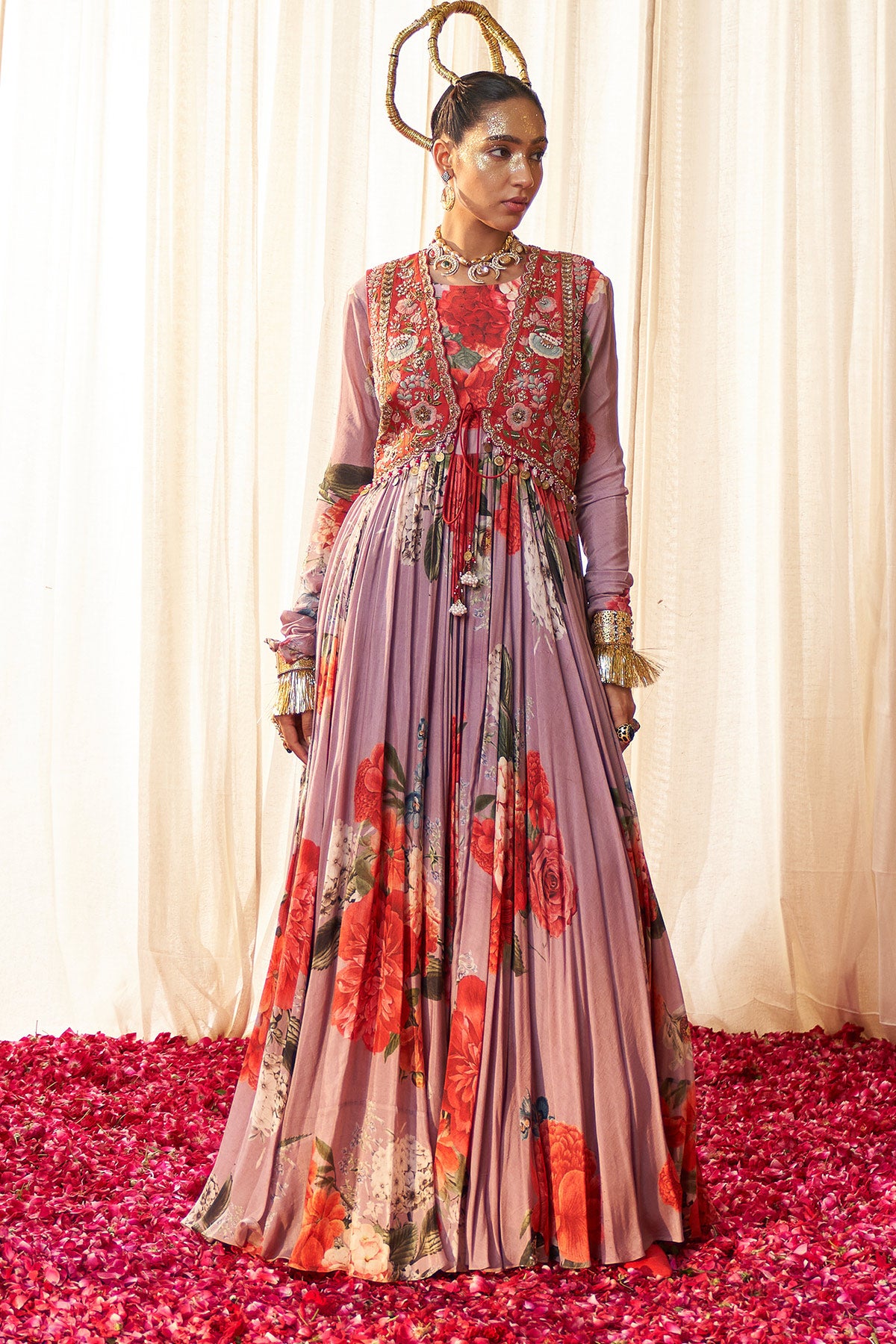 Earthy embroidered jacket Lialac Anarkali