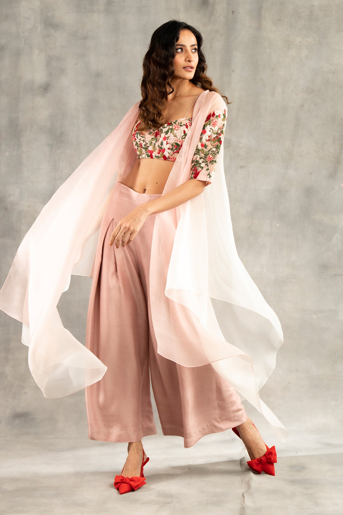 Ombré waterfall cape and pleated pants set