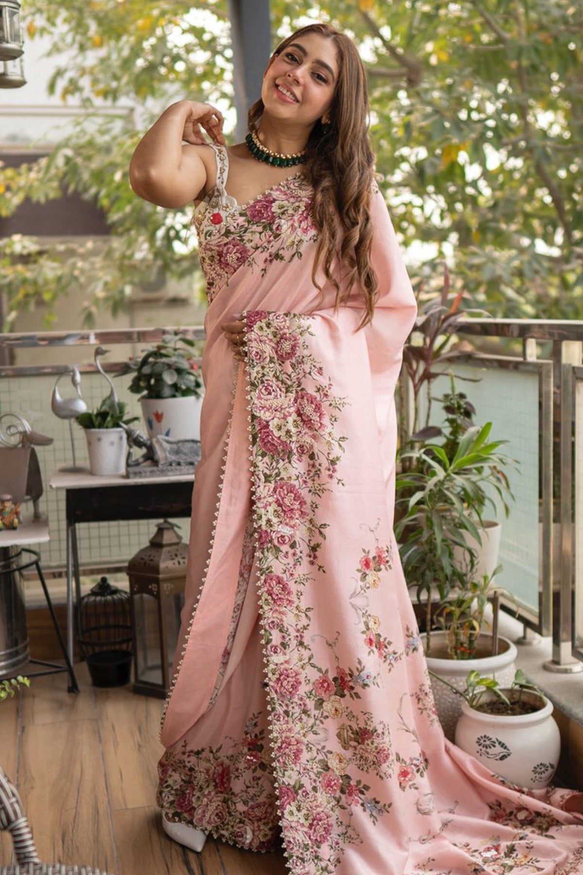 New Hand Floral Printed Silk Saree For Women Designer Vintage Sari &  Blouse 5 Yd | eBay