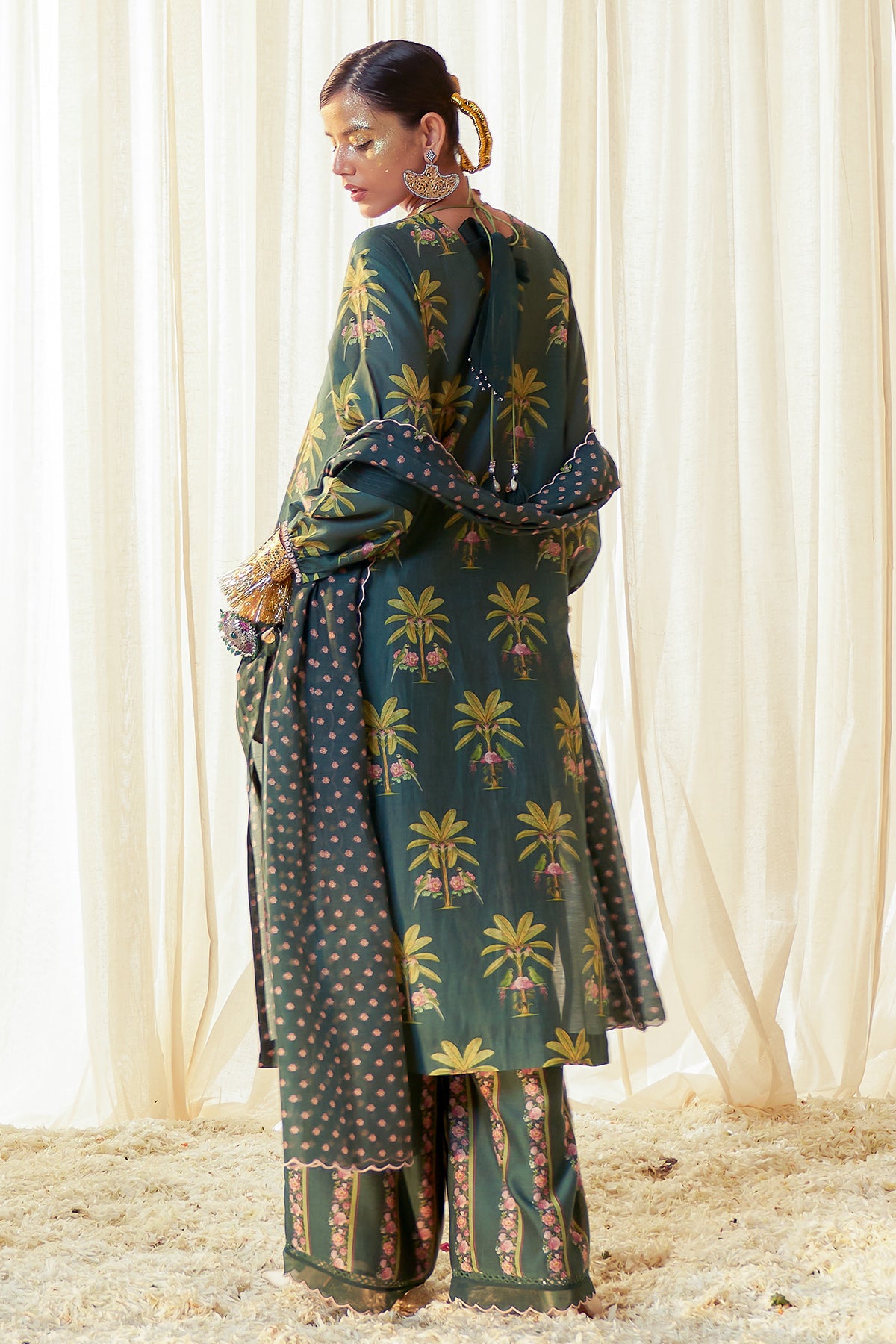 Chandni Scallop Kurta Set (Green)