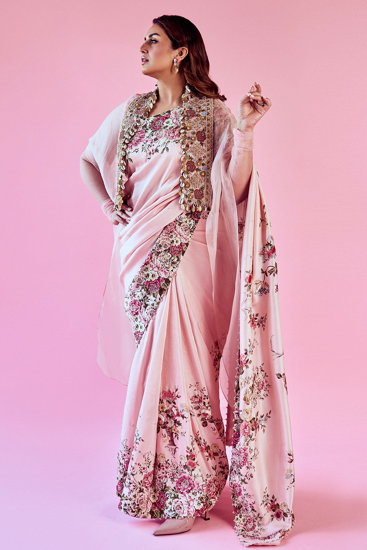 Huma Qureshi In Vintage Floral Saree